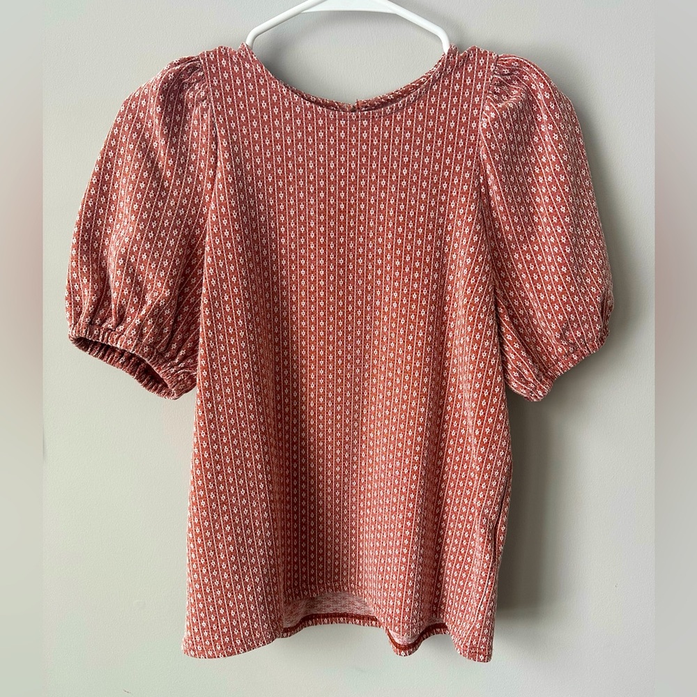 Madewell Red Patterned Puff Sleeve Top